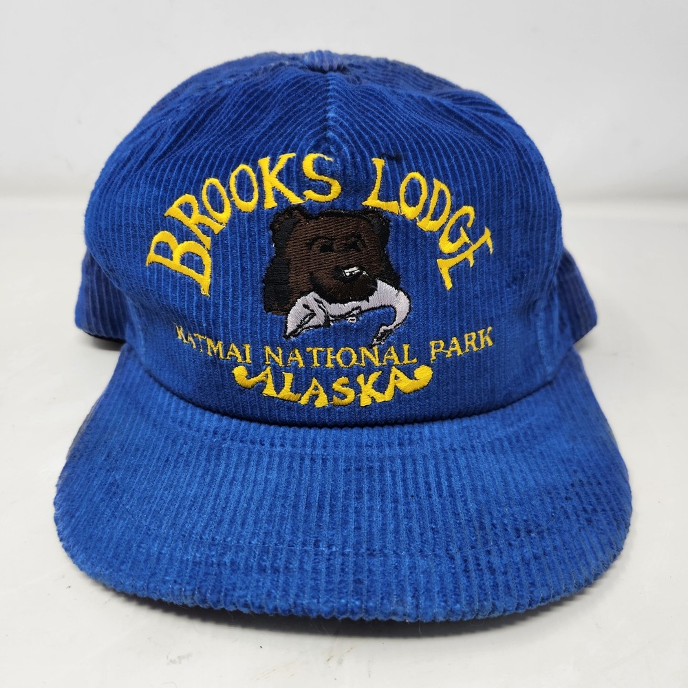 Brooks Lodge Katmai National Park Alaska Corduroy Snapback Hat Blue Bear USA